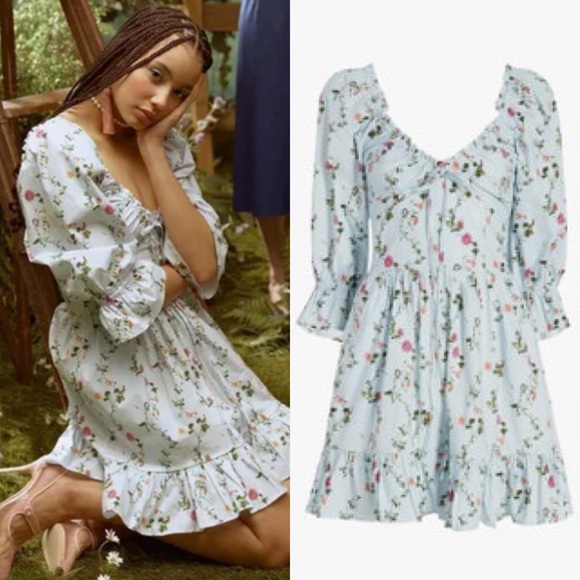 Hill House Dresses & Skirts - Hill House The Samantha in Pond Floral Poplin Puff Sleeve Mini Nap Dress